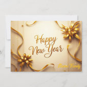 豪華ゴールドの弓とコンフェッティの新年 シーズンカード (正面)