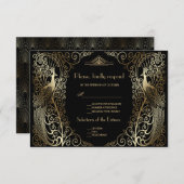 豪華ゴールドアートデコの孔雀 シニアウェディング RSVP (正面/裏面)