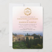 豪華ゴールドクレスト水彩トスカーナイタリアウェディング 招待状 (正面)