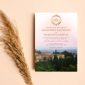 豪華ゴールドクレスト水彩トスカーナイタリアウェディング 招待状