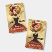 豪華ゴールドグリッター赤ドレス キンセアニエラ VIP バッジ (正面＆裏面)
