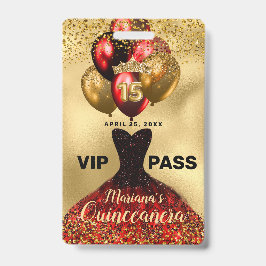 豪華ゴールドグリッター赤ドレス キンセアニエラ VIP バッジ