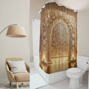 豪華ゴールドセレブレーションアーチ: エレガントなウェディング シャワーカーテン