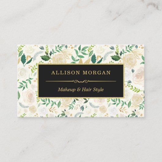 豪華ゴールド水彩花エレガントビューティーサロン 名刺 (正面)
