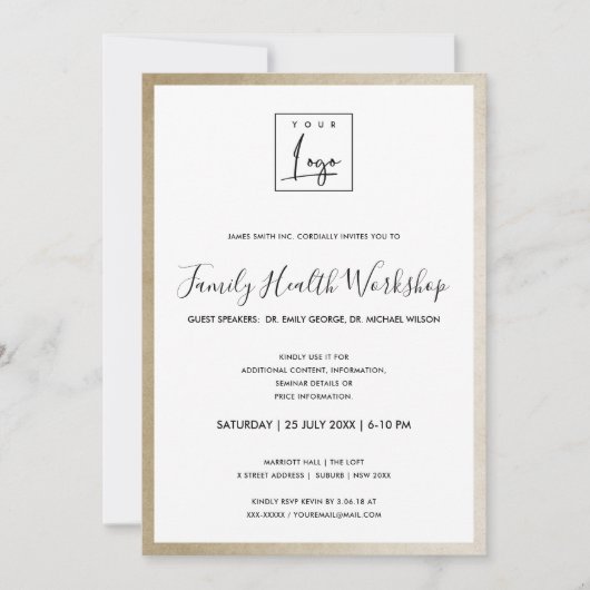 豪華ゴールド フォイル あなただけのロゴ ワークショップ ガライベント 招待状 (正面)