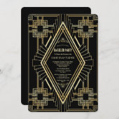 豪華ゴールド ブラック グレートギャツビー バチェラーパーティー 招待状 (正面/裏面)