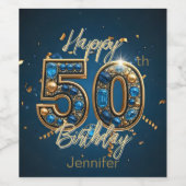 豪華シック金ゴールドとブルージェムストーン50誕生日 ワインラベル (シングルラベル)