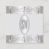 豪華シルバーグレイ華美オーナメントイニシャル スクエア名刺 (正面)