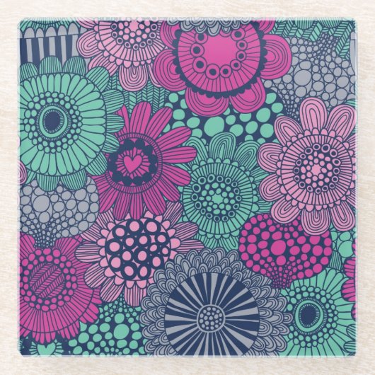 豪華スタイリッシュな花の明るい模様 ガラスコースター (正面)