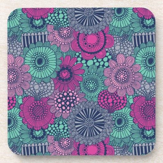 豪華スタイリッシュな花の明るい模様 コースター (正面)