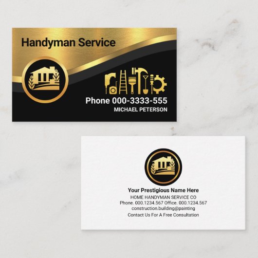 豪華スタイリッシュな金ゴールド波手利師 名刺 (正面/裏面)