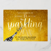 豪華スパークリングシャンパンゴールド新年招待状 箔シーズンカード (正面)