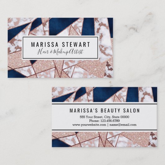 豪華バラ金ゴールドグリッタージオメトリ大理石 名刺 (正面/裏面)