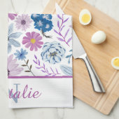 豪華パーソナライズされたな鮮やかな青いピンクの花 キッチンタオル (四つ折り)