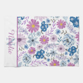 豪華パーソナライズされたな鮮やかな青いピンクの花 キッチンタオル (横)