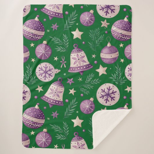 豪華パープルクリスマスベルズシェルパブランケット シェルパブランケット (正面)