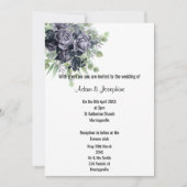 豪華パープルサテンエレガントフローラ結婚2 招待状 (正面)