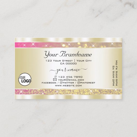豪華ピンクパープル金ゴールドグリッタースター追加ロゴ 名刺 (裏面)