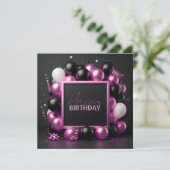 豪華ピンクブラックバルーンストリーマー誕生日 カード (スタンド正面)