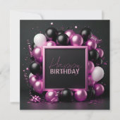 豪華ピンクブラックバルーンストリーマー誕生日 カード (正面)