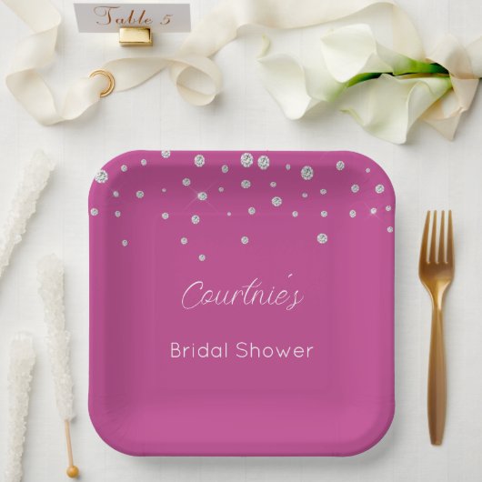 豪華ピンクホワイトダイヤモンド ブライダルシャワー ペーパープレート (ウェディング)