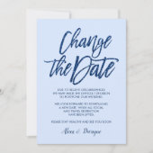 豪華ブルーのグリッター延期発表 結婚式延期または中止 招待状 (正面)