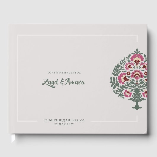 豪華ムガル フラワー ウェディング ゲストブック - エレガント (正面)