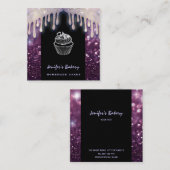 豪華モダンなキラキラかわいいカップケーキベーカリー スクエア名刺 (正面/裏面)