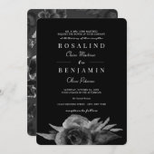 豪華ユニークな白黒フローラ結婚ズ 招待状 (正面/裏面)