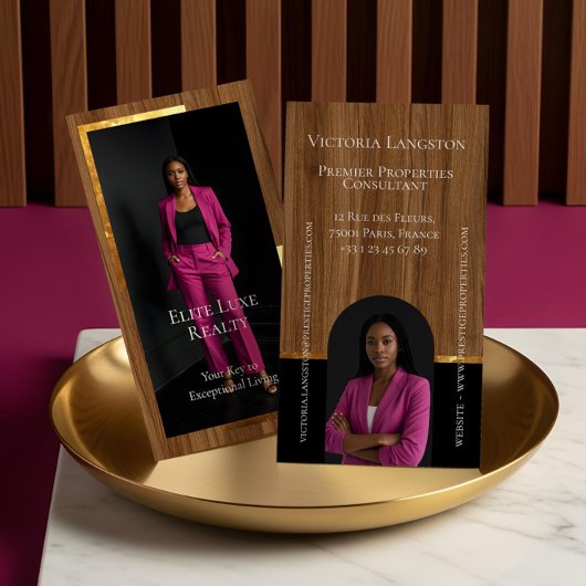 豪華不動産 ウッドグレイン&ゴールドアーチ フォト 名刺