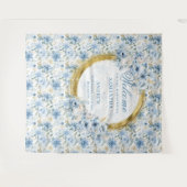 豪華水彩ダスティーブルーゴールドのウェディングタペストリー タペストリー (正面(横))