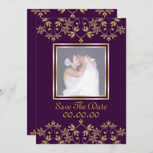 豪華王室のな日付写真の招待状 セーブザデート (正面/裏面)