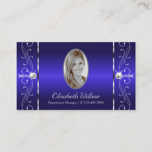 豪華王室のな青い四角い宝石と写真 名刺 (正面)