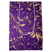 豪華王室の紫と金ゴールドダマスクパターン(の模様が)ある ミディアムペーパーバッグ (裏面)