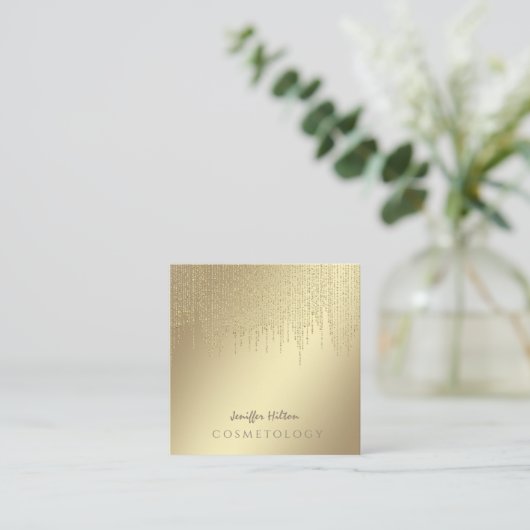 豪華魅力的で優しく光沢のある明るい眩しい金ゴールド スクエア名刺 (スタンド正面)