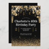 豪華 ブラック ゴールド バルーン グリッター 誕生日 どんな年齢でも 招待状 (正面/裏面)