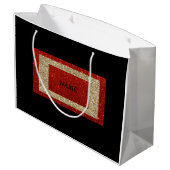 豪華 ブラック レッド ゴールド グリッター 名前 ラージペーパーバッグ (裏面アングル)
