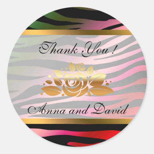 豪華 モダン カラフル タイガー あなたのテキストを追加 ラウンドシール (正面)