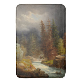 豪雨な川のそばのハイカー バスマット