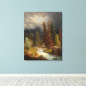 豪雨な川のそばのハイカー(Achenbach著) キャンバスプリント (インサイチュ (ウッドフロア))