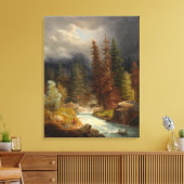 豪雨な川のそばのハイカー(Achenbach著) キャンバスプリント (インサイチュ (リビング))
