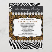 豹とシマウマの誕生日パーティー 招待状 (正面/裏面)