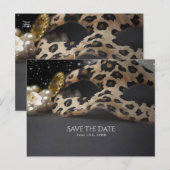 豹のマスカレードマスク＆パール セーブ・ザ・デート 案内ポストカード (正面/裏面)