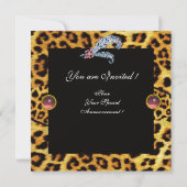 豹の毛皮のリボンとダイヤモンドの羽根のイニシャル 招待状 (裏面)