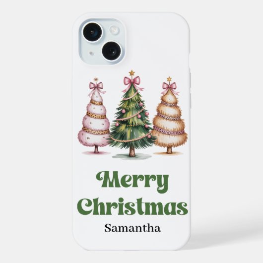 豹柄のクリスマスツリーのカスタムネーム iPhoneケース (裏面)