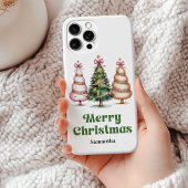 豹柄のクリスマスツリーのカスタムネーム iPhoneケース