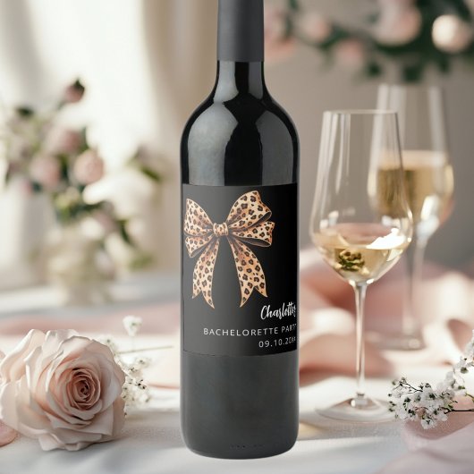 豹柄のリボン 黒のブライズメイドパーティー ワインラベル