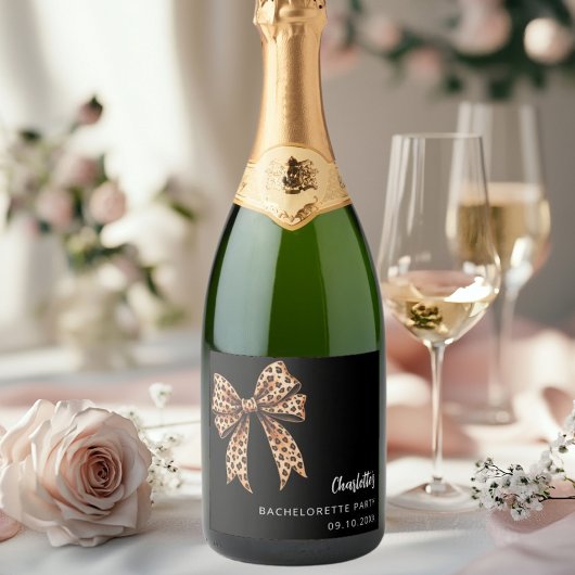 豹柄のリボン 黒の独身最後の夜 スパークリングワインラベル