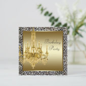 豹柄ゴールドシャンデリアの誕生日パーティー招待状 招待状 (スタンド正面)