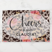 豹柄トロピカルピンクフラワーミニ スパークリングワインラベル (シングルラベル)